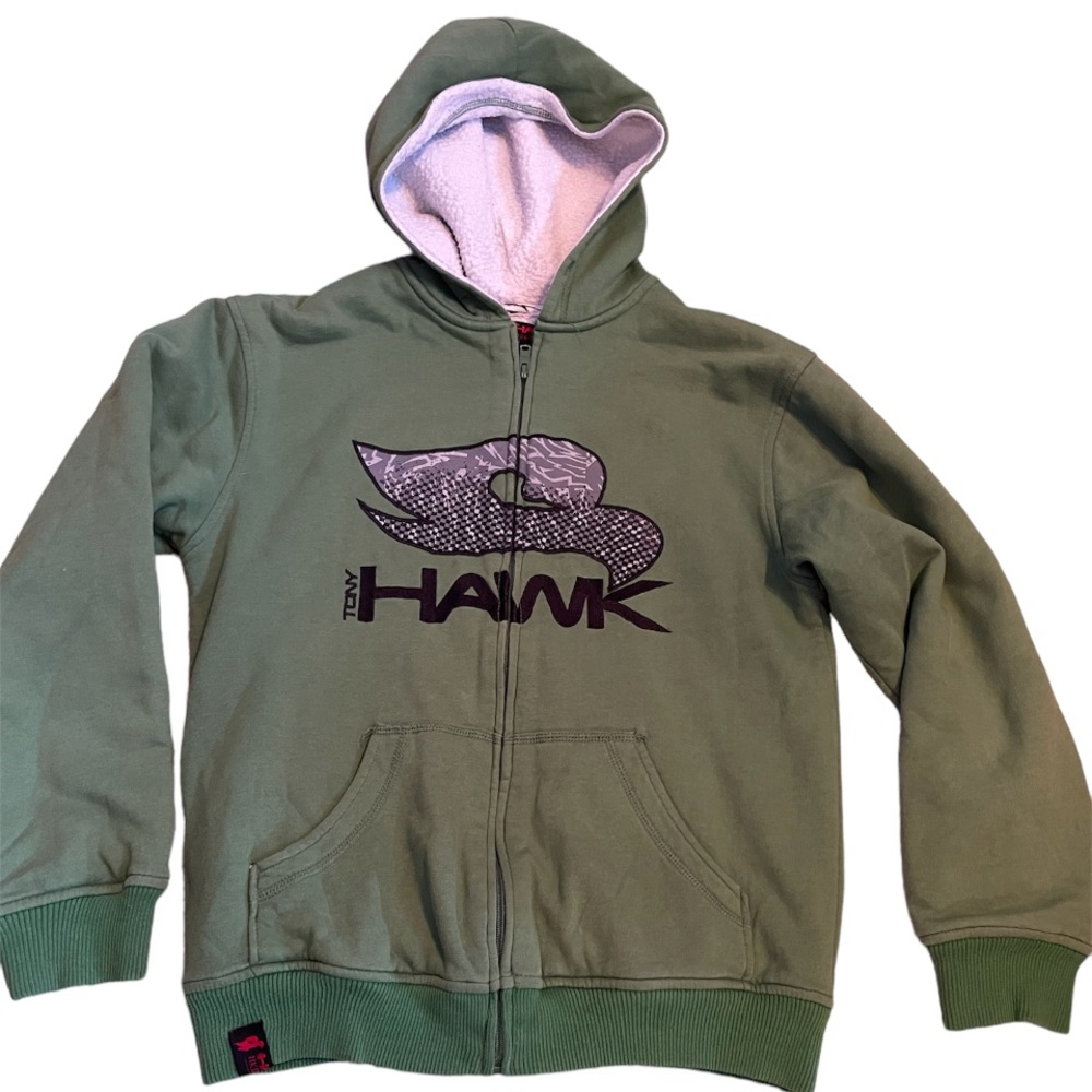 Boys HAWK Zip-up Green Hoodie Size 14/16